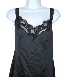 Vintage Olga Black Lace Trim Nylon Camisole Tank Top Style 925 Size L Made In US